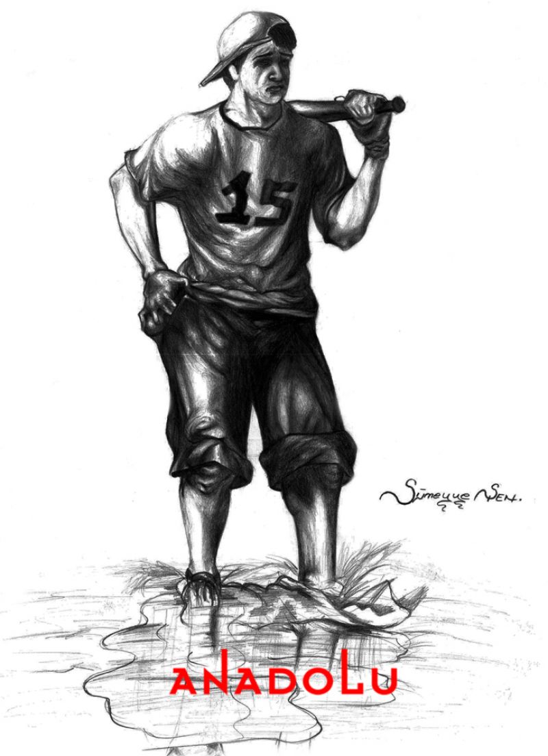 Karakalem Beyzbol Oynayan Adam Çizimi Adana