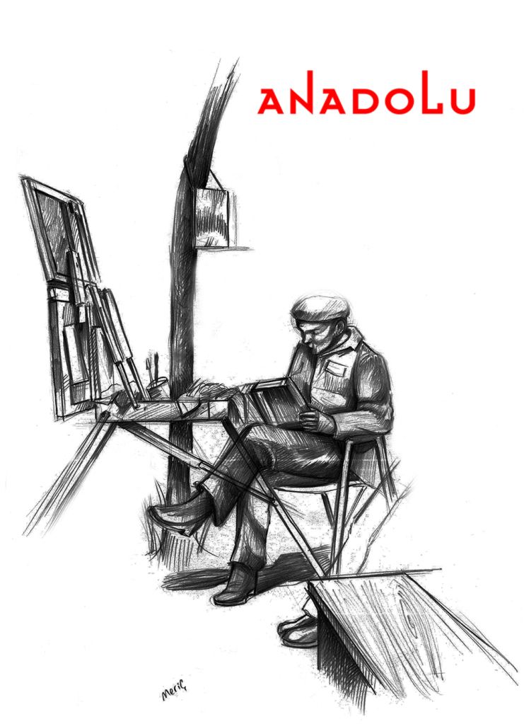 Karakalem Sandalyede Kitap Okuyan Adam Çalışması Adana